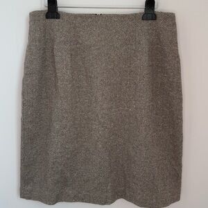 J.G. Hook Chic Herringbone Grey-Brown Tweed Pencil Skirt